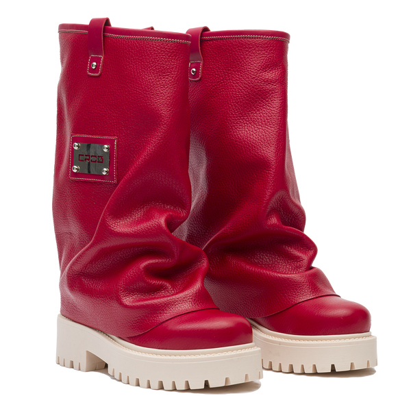 Leather Chunky Boots Red