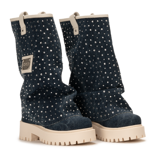 Denim Diamond Chunky Boots Blue