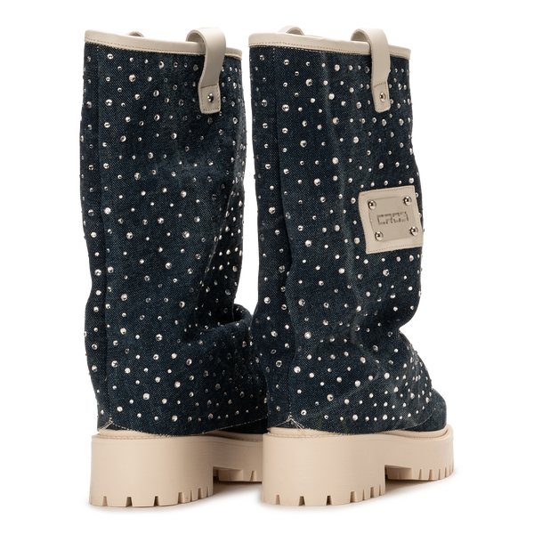 Denim Diamond Chunky Boots Blue