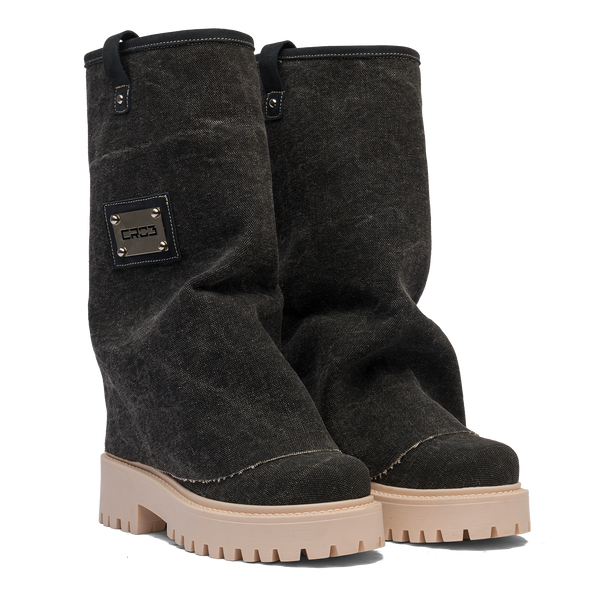 Denim Chunky Boots Black